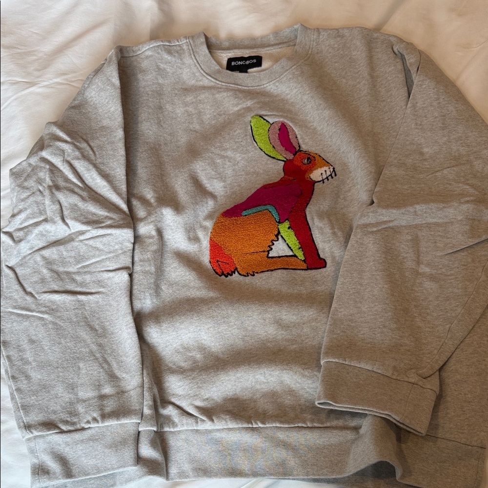 Bonobos Heather Gray Sweatshirt with Multicolor Rabbit